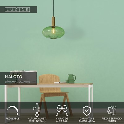 Lucide MALOTO - Lámpara colgante - Ø 30 cm - 1xE27 - Verde